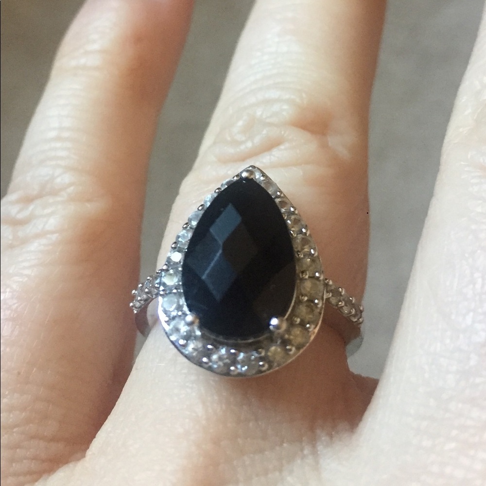 Black Onyx, white sapphire ring.